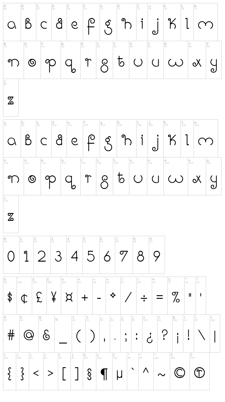 Bright Like A Diamond font map